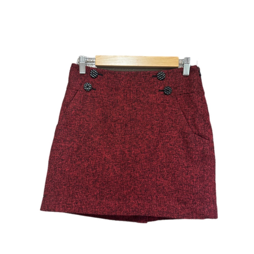 The Limited Tweed Mini Skirt Women Size 0 Burgundy‎ Excellent Button Detail